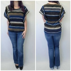 Lavish Striped Batwing Sleeve Round Neck Top